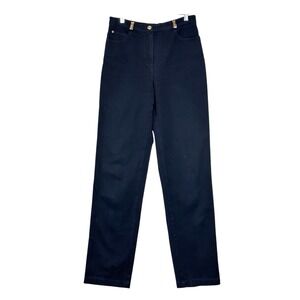 St John Sport Women's Pants Size 8 Blue Straight Leg High Rise Gold Button USA